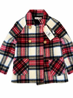 Girls Plaid Wool Blend Coat Red Navy Tartan Holiday Jacket NWT Size 5